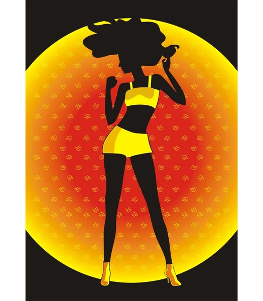 Silhouette of the girl in yellow — Stock Photo, Image