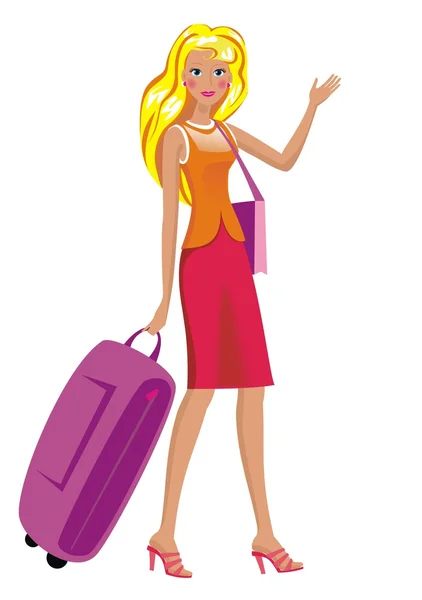 A woman sets forth for a trip — Stock Vector