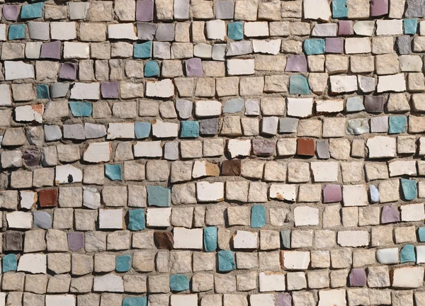 Stary szary kwadrat ceglany mur — Zdjęcie stockowe