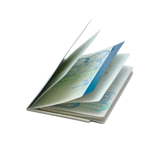 Birçok pullar ve vize pasaport — Stok fotoğraf