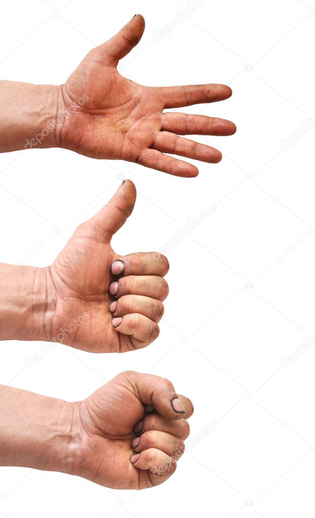 Set of gesturing dirty hands
