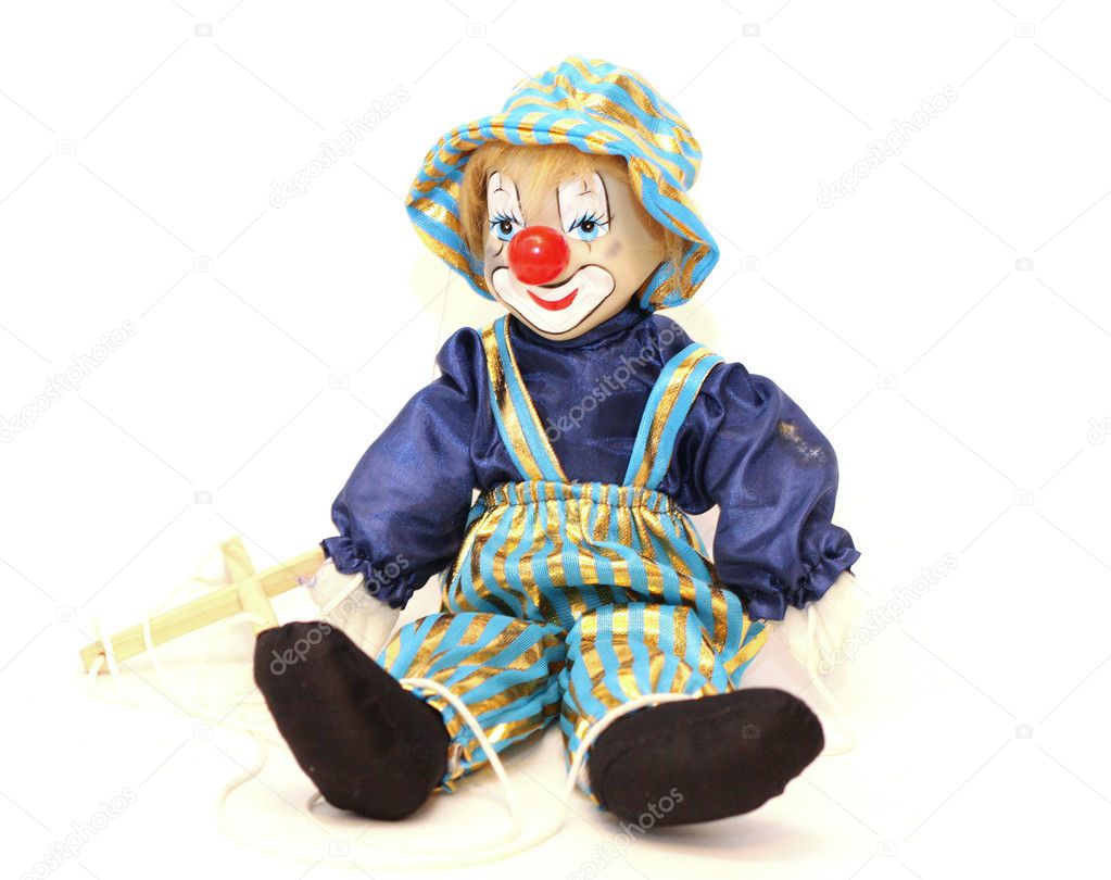 Puppet the clown in a dark blue hat