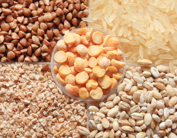 Five groats, peas, перловка, rice, whea — Stock Photo, Image