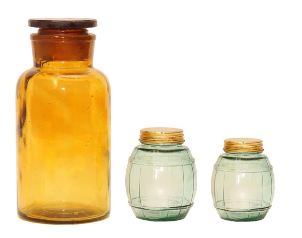 Tres frascos de vidrio vacíos en estilo de un ret —  Fotos de Stock