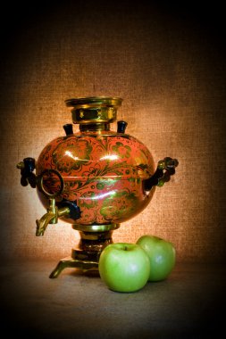 Samovar and two apples clipart