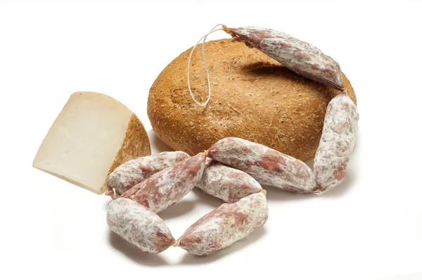 Chleb ser i salami — Zdjęcie stockowe