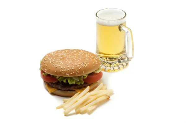 Hamburger with beer — Stock Photo, Image