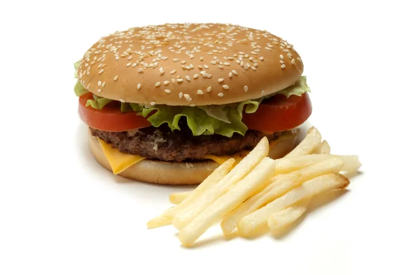 Hamburger ve patates kapat — Stok fotoğraf