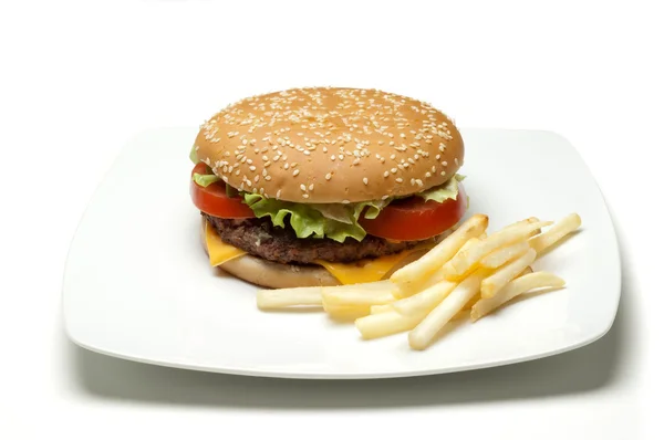 ハンバーガーとジャガイモ — ストック写真