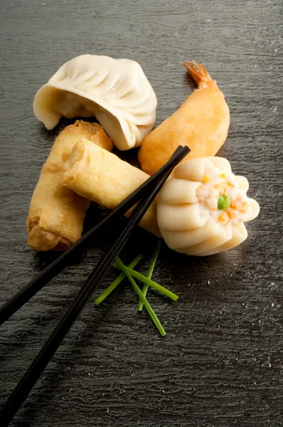 Mix dim sum and roll spring — Stock Photo, Image