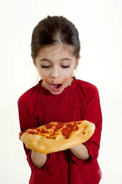 Child looking pizza — Stock Photo, Image
