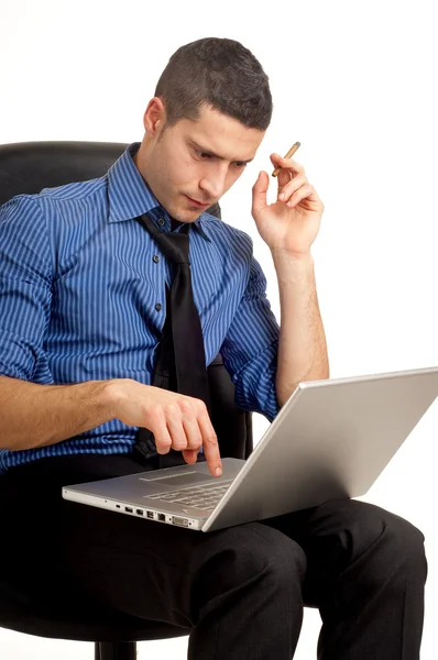 Smoking manager with notabook — Stock Photo, Image