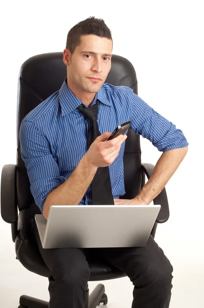 Man with phone and notebook — Stock Photo, Image