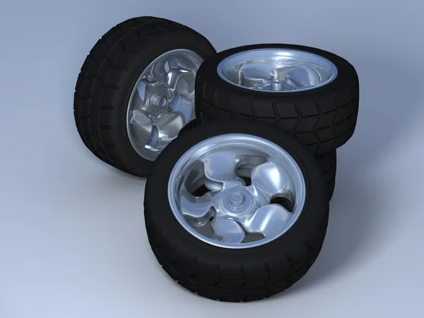 Quatro rodas com pneus — Fotografia de Stock