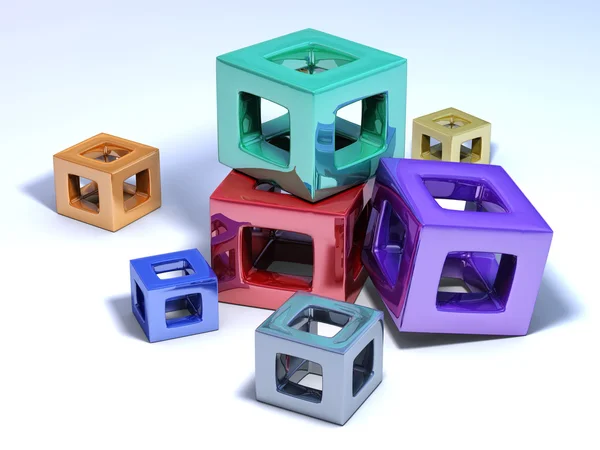 Cubes multicolores sur un sol blanc — Photo