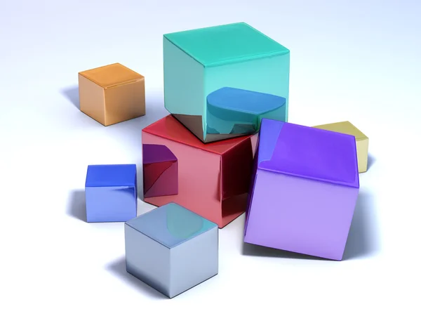 Veelkleurige kubussen op witte vloer. — Stockfoto