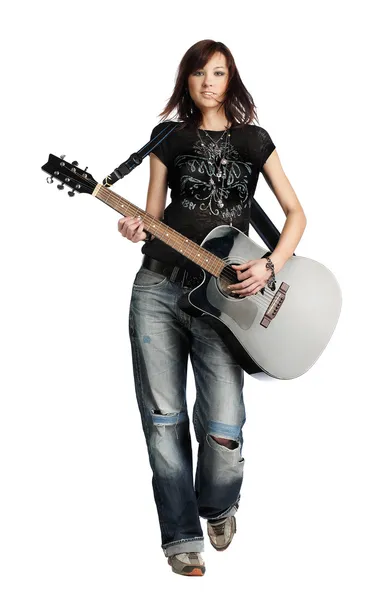 Teenager girl playing an acoustic guitar — Stock Photo, Image