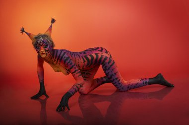 Beautiful model with body art - cat clipart