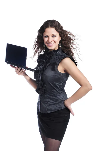 Mulher de negócios bonita com laptop — Fotografia de Stock