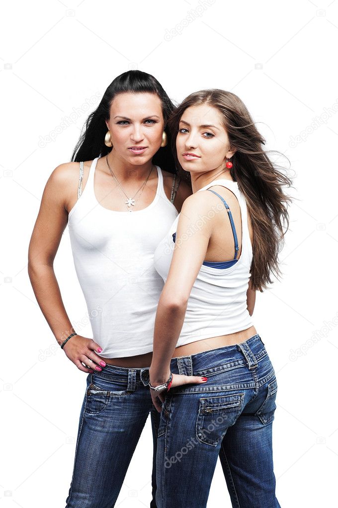 Two sexual girls wearing jeans