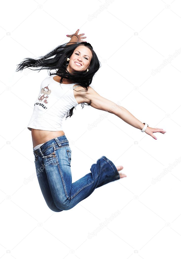 Cheerful girl jumping