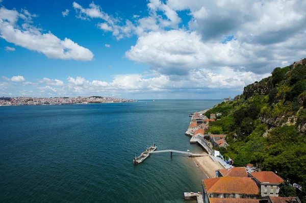 stock image View at the bay and an old coastal town