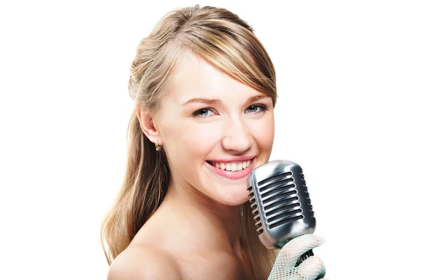 Bardzo młoda dziewczyna śpiewa — Zdjęcie stockowe