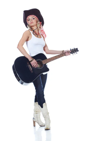Adolescente menina tocando com uma guitarra — Fotografia de Stock