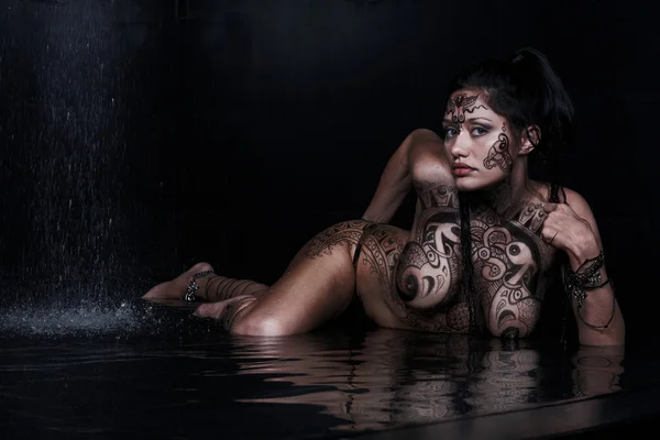 Beautiful model with bodypainting Stock Picture