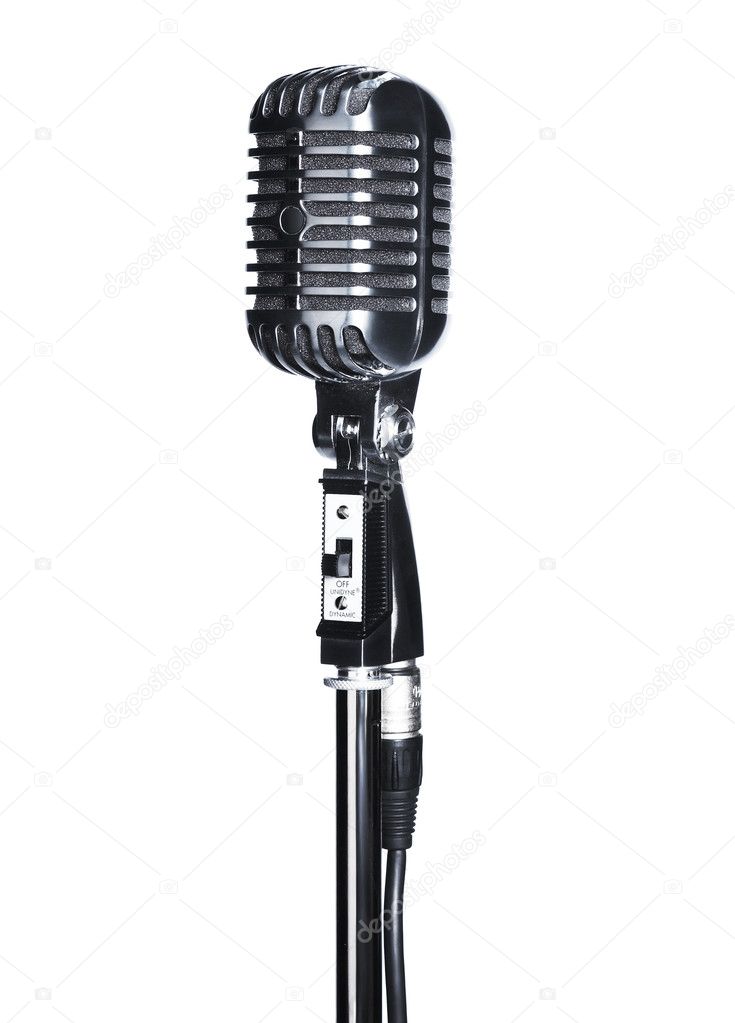 Retro microphone on stand isolated