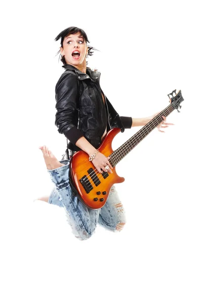 Hermosa chica rock-n-roll saltando — Foto de Stock