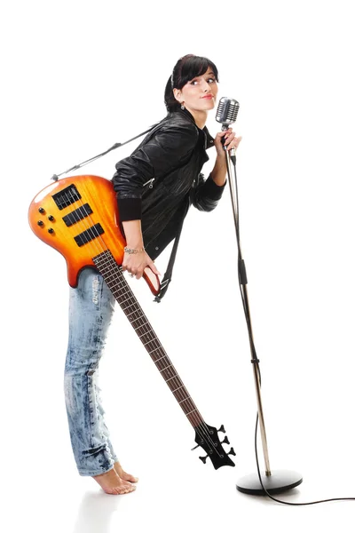 Rock-n-roll dívka drží kytara Stock Obrázky