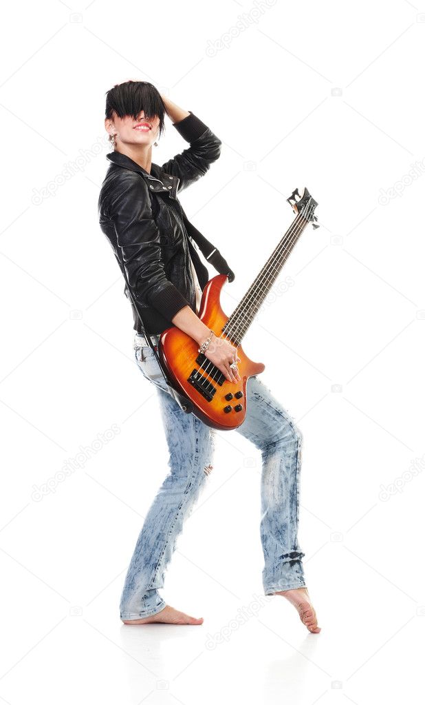 Punk girl holding a guitar