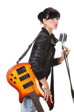 Rock-n-roll girl holding a guitar clipart