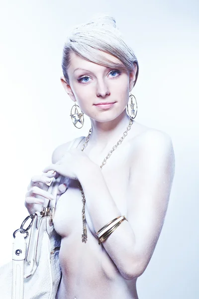 Glamorösa vit kvinna, hög nyckel — Stockfoto