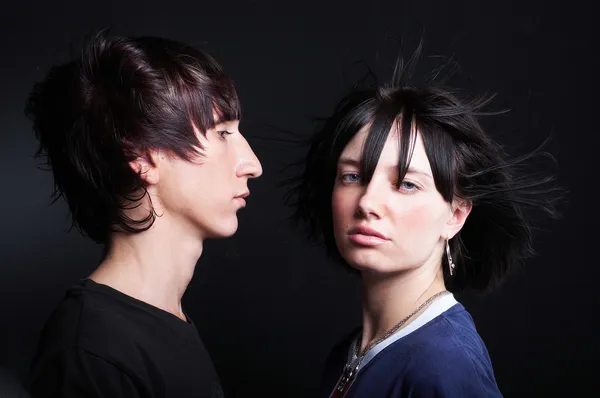 stock image Cute young couple with fashion haircut