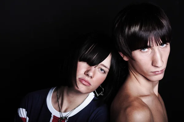 stock image Cute young couple with fashion haircut