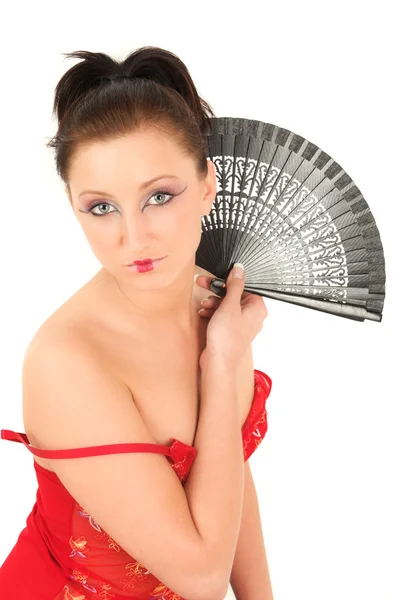 Geisha con ventilatore — Foto Stock