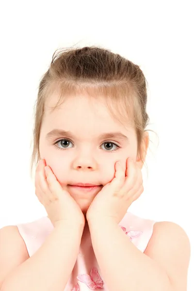Little girl with hands on face — Stock Photo, Image