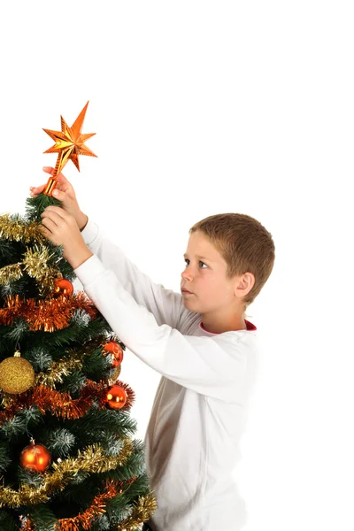 Putting christmas star — Stock Photo, Image