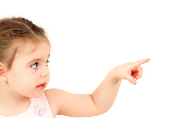 Young girl pointing finger — Stock Photo, Image