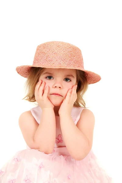 Holčička s růžovým klobouku — Stock fotografie