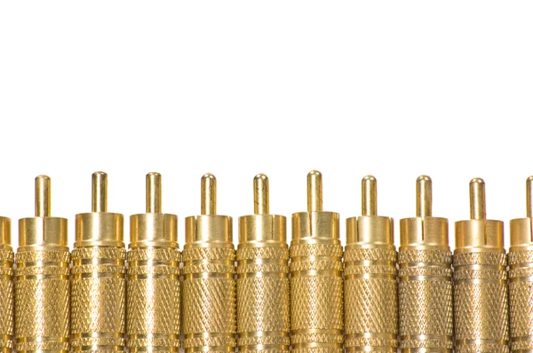 Um close-up de jacks RCA banhado a ouro — Fotografia de Stock