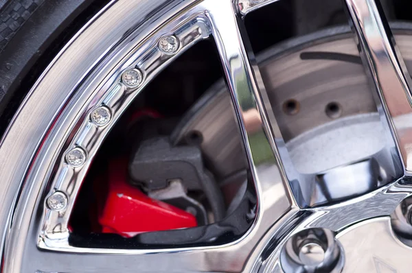 Modern wheel and brake closeup — Stock Photo, Image