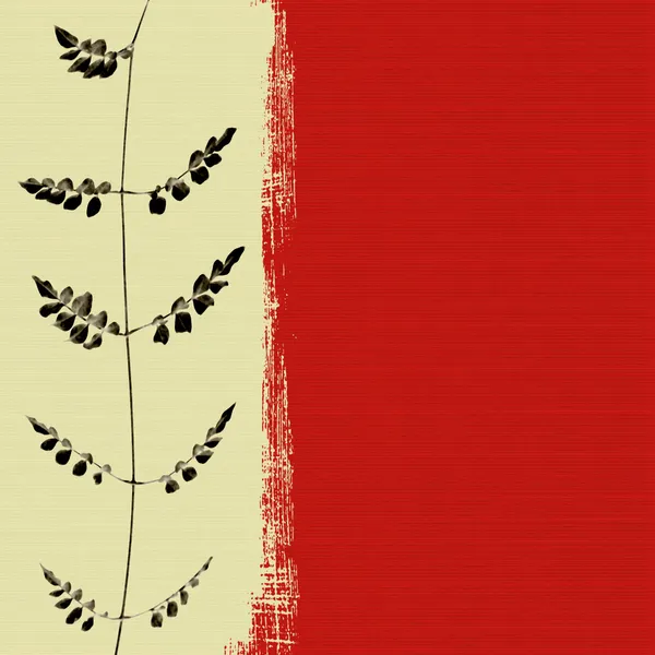 Kırmızı kutu arka plan üzerinde siyah yaprak — Stok fotoğraf