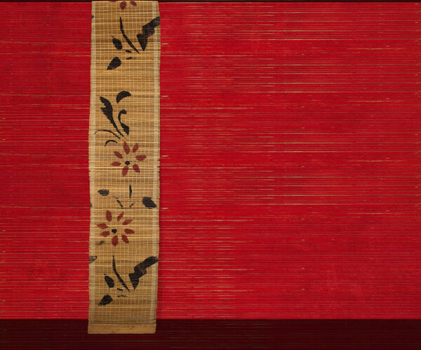 Флаг бамбука на красном фоне
