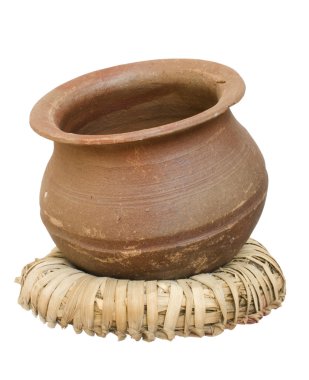 Handmade clay pot on a wicker stand clipart