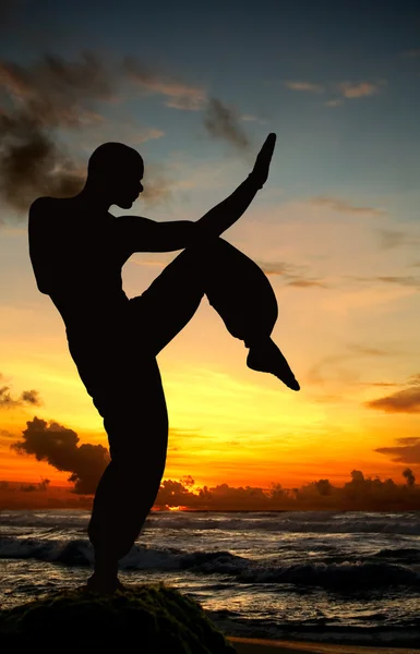 Figura de arte marcial en la playa — Foto de Stock