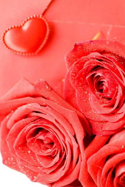 Roter Umschlag und rote Rose — Stockfoto