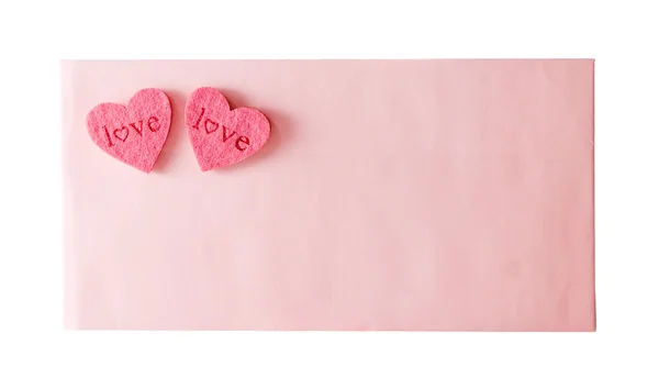 Ροζ φάκελο σφραγίζεται από ένα δύο καρδιά — Φωτογραφία Αρχείου